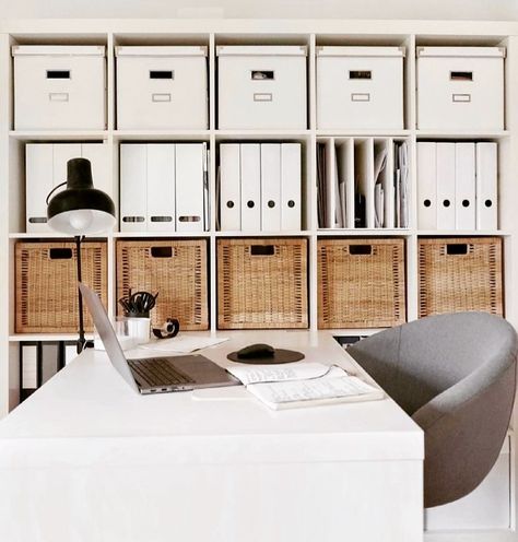 Professional Organizer| Debbie on Instagram: “Workspace goals for sure... -⁣ This has me thinking of all the affordable possibilities @ikea offers to help me get my office space finally…” Steel Joints, Ikea Home Office, Kallax Shelving, Ikea Office, Kallax Regal, Ikea Malm, Office Inspo, Tiny House Floor Plans, Reading Lamp Floor