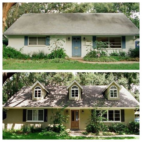 There's a million houses like these around town -- it amazing what you can do with a little imagination! Ranch House Remodel Before And After, Ranch Remodel Before And After, Exterior Remodel Before And After, Ranch House Remodel, House Makeovers, House Before And After, Ranch Remodel, Home Exterior Makeover, Apartment Decoration