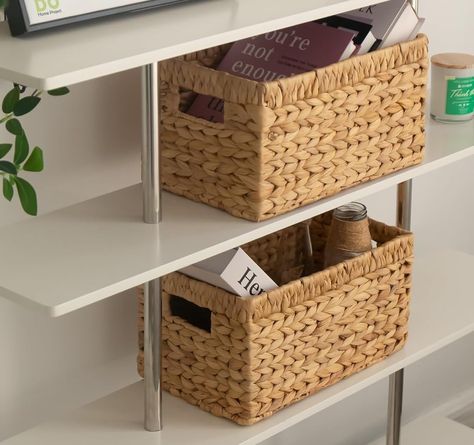 PRICES MAY VARY. 🌿[ Set of 2Pcs ] Hyacinth storage baskets include two medium-sized woven storage bins (13.0 x 8.25 x 7.0""), perfect for organizing various household items. 🌿[ Natural And Sustainable ] Hyacinth storage baskets are made from natural water hyacinth and provide a conscious choice alternative to synthetic materials, reinforced with an iron frame for lasting use. 🌿[ Easy to Handle ] Woven storage baskets for shelves with integrated handles for easy pulling and carrying from shelv Storage Baskets For Shelves, Wicker Storage Baskets, Woven Storage Baskets, Tall Basket, Storing Towels, Baskets For Shelves, Wicker Storage, Office Room Decor, Cubby Storage