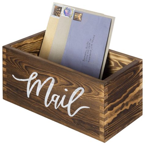 PRICES MAY VARY. Wooden decorative storage box with the word MAIL scripted on the front Perfect for organizing your mail, letters, and important documents Compact size ideal for display on desks, tables, or counter tops Rustic wood style complements modern home and office decor Approximate Dimensions: 11.5 W x 5.6 D x 5.5 H (in inches) Cut down on clutter and add rustic decorative charm to your home or office with this wooden tabletop mail holder box. Perfect for organizing your mail, letters, m Farmhouse Inspired Decor, Script Design, Mail Holder, Decorative Storage Boxes, Desk Organization Office, Scrap Wood Projects, Whitewash Wood, Mail Organizer, Woodworking Plans Free