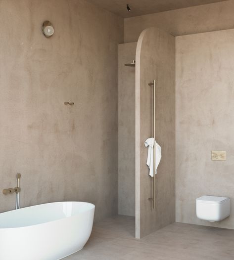 Nordic Style Bathroom, Minimalist Bathrooms, Bath Surround, Concrete Effect Paint, Cement Walls, Concrete Bathroom, Sauna Design, Bathroom Spa, Minimalist Bathroom