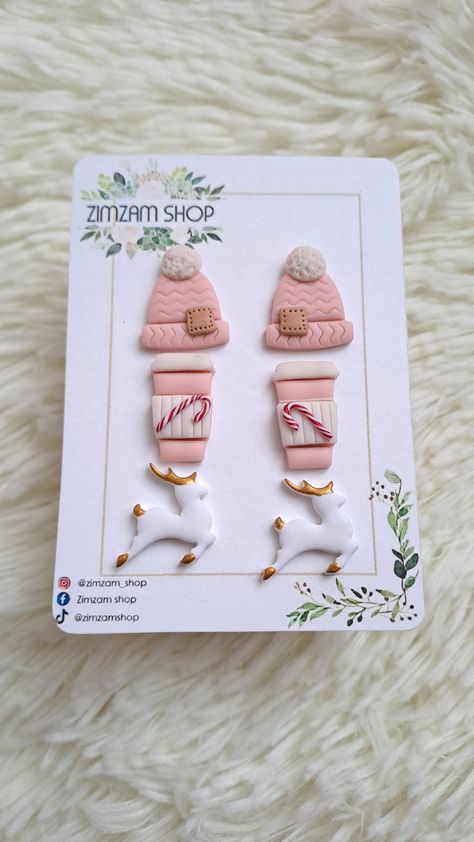 Snowglobe Clay Earrings, Reindeer Polymer Clay Earrings, Pink Christmas Polymer Clay Earrings, Gingerbread Clay Earrings, Polymer Clay Christmas Charms, Snowflake Polymer Clay Earrings, Pink Christmas Earrings, Pink Christmas Clay Earrings, Christmas Polymer Clay Earrings Ideas