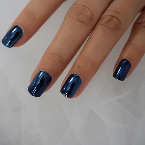 Chrome Navy Blue Nails, Nails Navy Blue, Nails Navy, Square Nail Art, Navy Blue Nails, Square Nail, Nail Art Tips, Nail Art Hacks, Chrome Nails