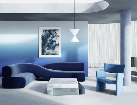 Blue Furniture, Interior Design Art, Blue Interior, Office Interior Design, Interior Art, Space Design, 인테리어 디자인, Room Decoration, تصميم داخلي