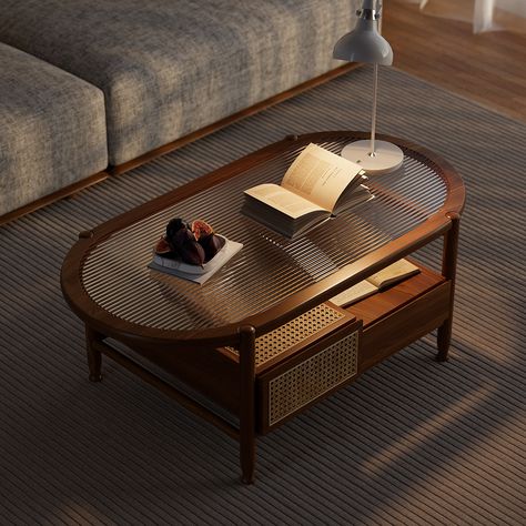 This coffee table will add some personality to your space. Two layers are perfect for resting your drinks or books, creating a unique and eye-catching look. It is a chic addition to your living room.Material: Nature wood, glassPackage list: 1 side tableNote: The product is made of wood, so it may have grain, pits, holes, etc., which are features of wood rather than quality problems. The colors of the product(s) may differ slightly from what the pictures show. The measurements may have errors. Coffee Tables Aesthetic, Modern Rattan Living Room, Wood Center Table Living Rooms, Dark Coffee Table Living Room, Unique Wood Coffee Table, Coffee Table Leather Couch, Wood Glass Coffee Table, Midcentury Modern Small Apartment, 60s Coffee Table