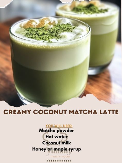 🍵✨ Dive into a creamy coconut delight! Try our Creamy Coconut Matcha Latte now! 💚🥥 #MatchaLove Creamy Coconut Matcha Latte Ingredients: Matcha powder (1 tsp) Hot water (1/4 cup) Coconut milk (1 cup) Honey or maple syrup (1-2 tsp) Vanilla extract (1/2 tsp) Ice (optional) Instructions: Whisk matcha powder with hot water until smooth. Heat coconut milk and mix with honey and vanilla extract. Combine matcha mixture with coconut milk. Serve hot or over ice. ☕️🥥 Enjoy this refreshing matcha lat... Vanilla Matcha Latte Recipe, Coconut Matcha Smoothie, Matcha With Almond Milk, Matcha Coconut Milk Latte, Sweet Matcha Latte Recipe, Coconut Syrup, Matcha Powder, Matcha Latte, Milk And Honey