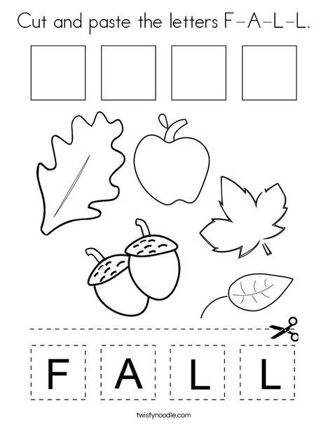 Cut and paste the letters F-A-L-L Coloring Page - Twisty Noodle Leaf Activities For Preschoolers, Letter F Worksheets For Preschool, Fall Prek, Sped Activities, Class Worksheets, Seasons Worksheets, Fall Worksheets, Thanksgiving Lessons, Toddler Lessons