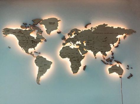 Light Wood Wall Map Of the World Map Wall Art Large Travel LED | Etsy Light Wood Wall, Desktop Wallpaper Summer, Destop Wallpaper, Rustic Home Offices, World Map Wall Decor, World Map Decor, Restroom Design, The World Map, World Map Wallpaper