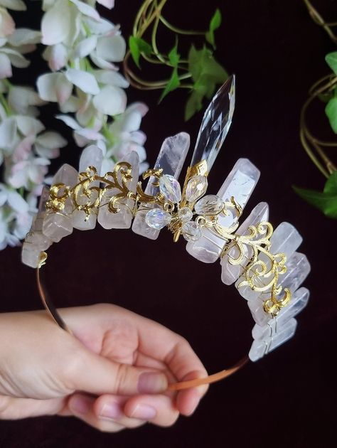 Rose Quartz Crystal Crown Tiara, Bohemian Wedding Quartz Tiara, Fairy Crown, Princess Quartz Crown, Raw Quartz Headband, Pink Quartz Crown - Etsy Fae Wedding, Quartz Tiara, Bridal Crown Crystal, Quartz Crown, Fantasy Crown, Crystal Crown Tiaras, Fairy Crown, Chandelier Crystal, Crown Tiara