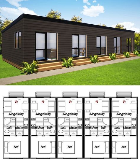 Staff House Floor Plan, Shipping Container Apartments, Staff House Design, Small Lodge Design, Staff Accommodation Floor Plans, Rental Room Ideas, T House Plans, Small Rental House Plans, Staff Quarters Floor Plan