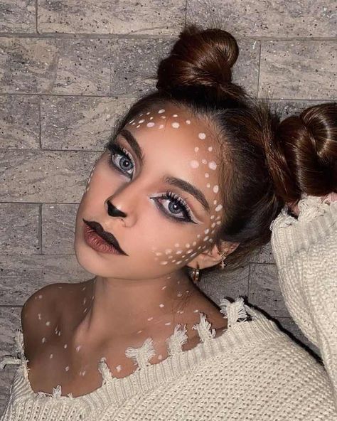 13 STUNNING DEER MAKEUP FOR HALLOWEEN - Anuri's Journey Zoo Animal Makeup, Deer Cosplay Makeup, Animal Make Up Ideas, Deer Costume Ideas For Women, Cute Halloween Makeup Animal, Easy Deer Makeup Tutorials, Deer Make Up Easy, Faun Makeup Deer, Fawn Makeup Halloween