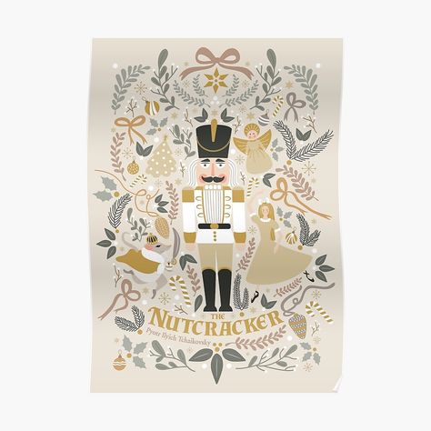 Nutcracker Art, Ballet The Nutcracker, Christmas Wall Prints, Arte Folk, Beige Art, Theatre Poster, The Nutcracker, Nutcracker Christmas, Christmas Illustration