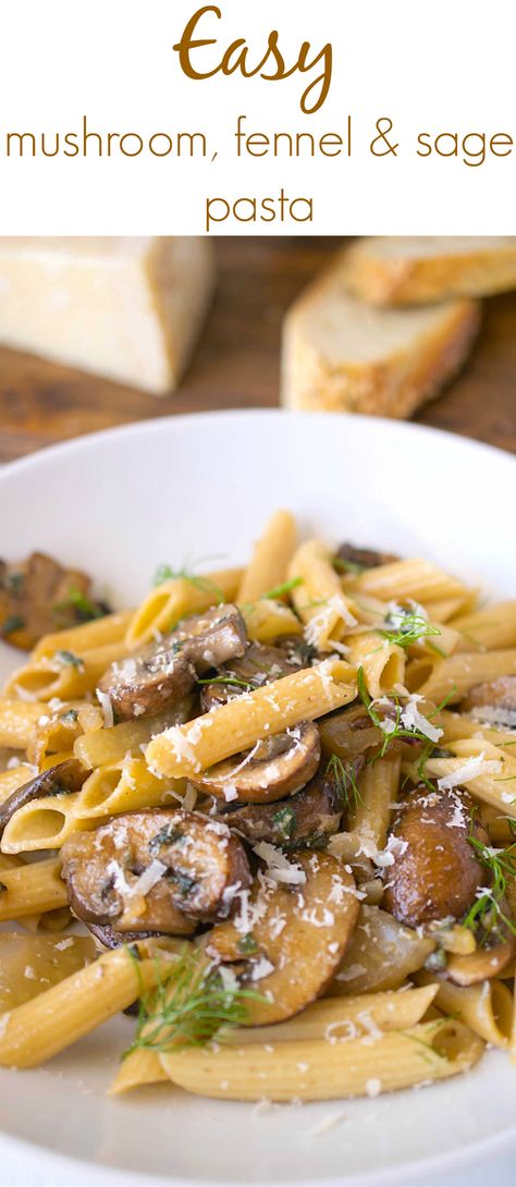 Easy Mushroom, Fennel & Sage Pasta is an easy dish that is on the table in about 20 minutes. Perfect for those busy weeknights and also makes delicious leftovers for lunch the next day. #mushrooms #easypasta #fennel Sage Pasta, Fennel Pasta, Mushroom Recipes Pasta, Fennel Recipes, Diy Easy Recipes, Ideal Protein, Protein Diet, Mushroom Pasta, The Next Day