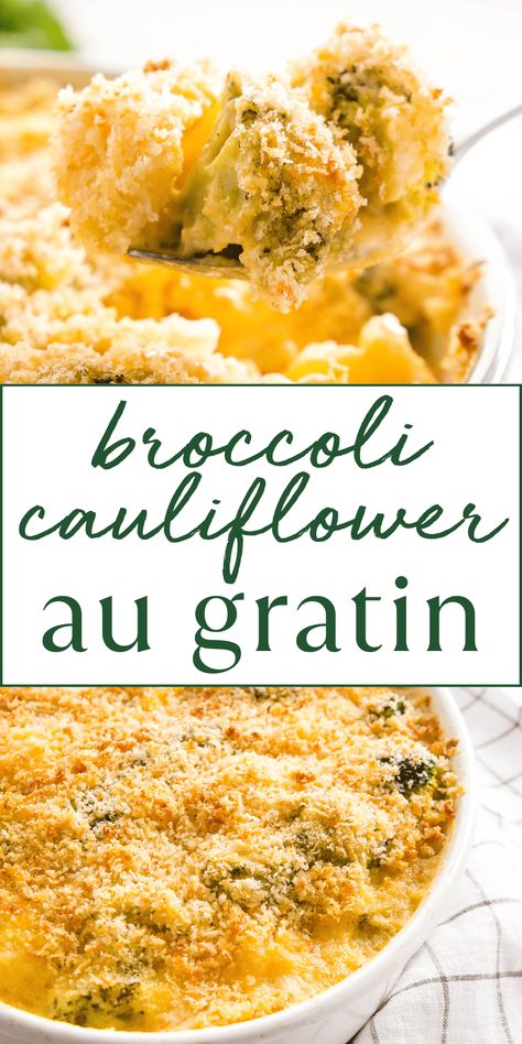 This Broccoli Cauliflower Casserole is the perfect side dish for the holidays or any occasion! Made with tons of fresh veggies and an easy homemade cheese sauce, and baked to comfort food perfection! Recipe from thebusybaker.ca! #holidaysidedish #easysidedish #broccolicheesecasserole #broccolicasserole #broccolicauliflowercasserole via @busybakerblog Brocolli Cauliflower Au Gratin, Cauliflower Broccoli Cheese Casserole, Brocoli And Cauliflower Bake, Broccoli And Cauliflower Gratin, Baked Coliflower, Cauliflower Broccoli Recipes, Broccoli Cauliflower Au Gratin, Cauliflower And Broccoli Recipes, Broccoli And Cauliflower Side Dish