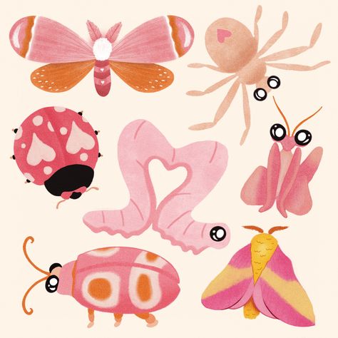 Cute Bug Character Design, Bug Illustration Cute, Cute Bug Painting, Love Bug Aesthetic, Cartoon Bugs Drawing, Bug Drawing Cute, Cute Bugs Illustration, Love Bug Illustration, Cute Bug Doodles