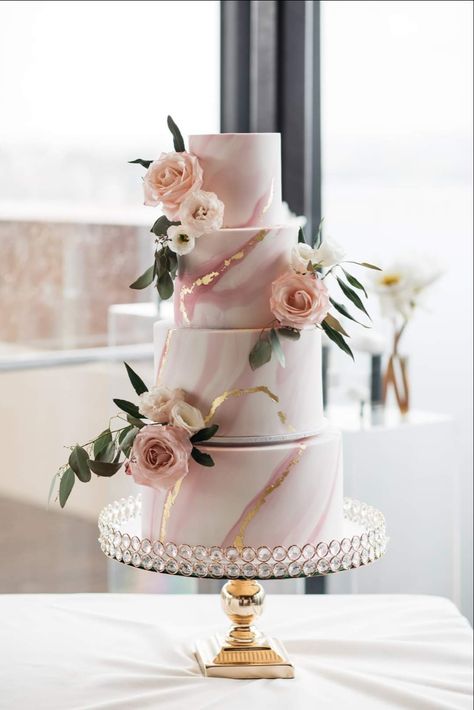 Wedding Marble Cake, Engagement Cake Rose Gold, Pink Marble Wedding Cake, Dusty Rose Wedding Cake Ideas, Rose Gold Wedding Cakes Elegant, Pink White Gold Wedding Cake, White And Rose Gold Wedding Cake, Pink White And Gold Wedding Cake, Pastel Pink Wedding Cake