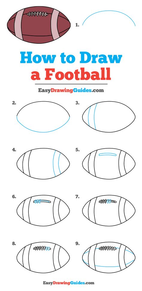 Learn How to Draw a Football: Easy Step-by-Step Drawing Tutorial for Kids and Beginners. #Football #DrawingTutorial #EasyDrawing See the full tutorial at https://easydrawingguides.com/how-to-draw-a-football/. Sport Art Projects, Football Drawing, Sports Drawings, Drawing Instructions, Drawing Tutorials For Kids, Drawing Tutorial Easy, Guided Drawing, Step Drawing, Guy Drawing