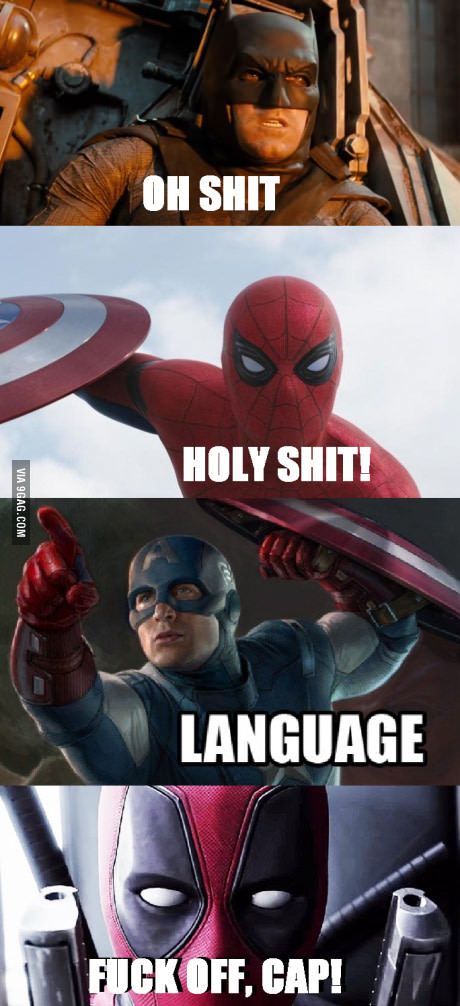 Disagreement on... language Funny Deadpool, Deadpool Funny, Superhero Memes, Deadpool And Spiderman, Deadpool Wallpaper, Funny Marvel Memes, Pahlawan Marvel, Marvel Avengers Funny, Dc Memes