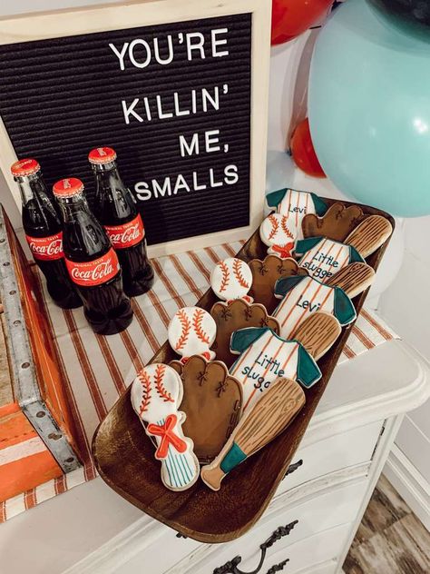 Rookies Of The Year Birthday, 2nd Birthday Party Baseball Theme, Baseball 2nd Birthday Party Ideas, Baseball Party 1st Birthday, The Sandlot Party Ideas, April Birthday Party Themes Boy, Vintage Baseball 1st Birthday Party, Baseball Themed 2nd Birthday Party, Diy Rookie Of The Year Party