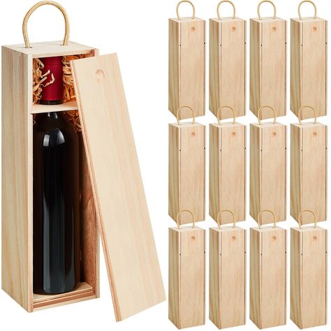 PRICES MAY VARY. 12 Pack Wooden Wine Boxes Set: you will receive 12 pcs wooden wine gift boxes and 12 packs of light brown raffia; Sufficient quantity and you can also share them with your friends and family Product Size: the wooden wine boxes measures about 13.8 x 3.9 x 3.9 inches/ 35 x 10 x 10 cm, fit 25.4 oz/ 750 ml single bottle, suitable for regular 750 ml wine bottles, not suitable for big belly wine Reliable Material: the decorative wine boxes are made of quality wood material, smooth sur Diy Crafts Birthday, Nursing Teacher Gifts, Alcohol Gift Baskets, Engraved Wine Bottles, Wine Presentation, Crafts Birthday, Wood Wine Box, Wine Boxes, Wooden Wine Boxes