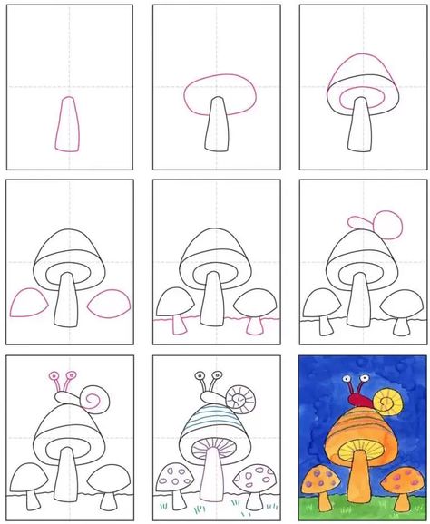 Proportion In Art Example, How To Draw Mushrooms, Draw Mushrooms, Ako Kresliť, Mushrooms Art, Drawings For Boyfriend, Mushroom Drawing, Art Projects For Kids, Art Lessons For Kids