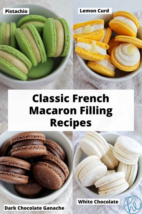 four types of macaron flavors. Vanilla Macaron Recipe, Maccarone Recipes, Macaron Filling Ideas, Vanilla Macaron Recipes, Macaron Fillings, Macaroon Filling, Specialty Desserts, Buttercream Ganache, Shower Recipes