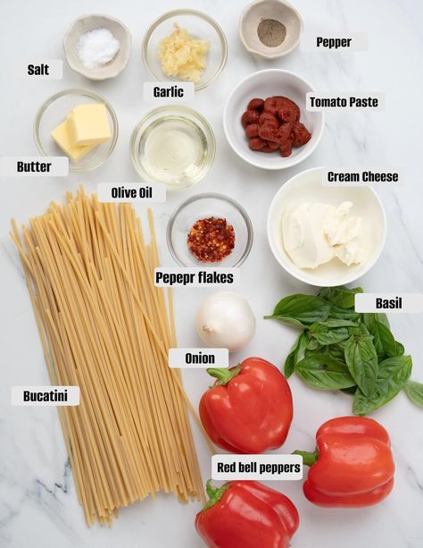 Roasted Red Pepper Pasta - The flavours of kitchen Roasted Red Pepper And Tomato Pasta, Creamy Red Pepper Pasta, Roasted Pepper Pasta, April Meals, Pasta With Onions, Pasta Pomodoro Recipe, Red Pepper Pasta Sauce, Pomodoro Recipe, Rose Pasta