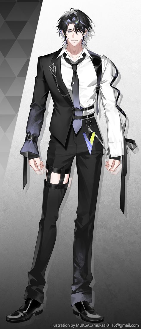 Male Glasses Drawing, Honkai Male Character, Formal Cyberpunk Outfit Male, Vtuber Model Ideas Male, Vtuber Male Design, Outfit Ideas Oc Male, Male Character Reference Sheet, Suit Character Design Male, Oc Clothes Outfit Ideas Male