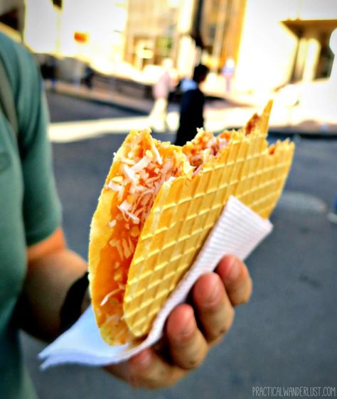 A coconut caramel obleas, one of our favorite street foods in Bogota, Colombia! Street food is high on our list of what to eat in Colombia. Colombian Cuisine, America Food, Colombian Food, Coconut Caramel, Street Foods, Latin Food, What To Eat, Foodie Travel, Latin America