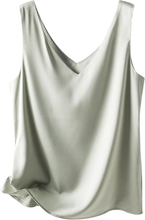 Snoly Women's V Neck Silky Satin Wide Strap Camisole Tank Top Innerwear Silk Bottoming Shirt Camis (as1, Alpha, x_s, Regular, Regular, LightGreen, X-Small) at Amazon Women’s Clothing store Silk Camisole, Tank Top Camisole, Amazon Women, Wide Straps, Light Green, Clothing Store, Tank Top, Satin, V Neck