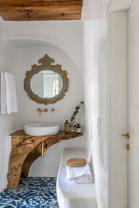 Rustic Chic Bathroom, Exterior Home Improvement Ideas, Moroccan Home Design, Rustic Chic Bathrooms, Bungalow Bathroom, Dining Table Makeover, Cool Kids Bedrooms, Mediterranean House, Eclectic Bathroom