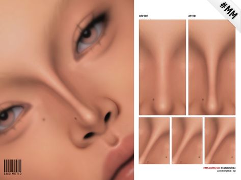 Cosimetic's Sims 4, Sims 4 Face, Sims Makeup, Nose Contour, Sims 4 Skin, Sims 4 Traits, The Sims 4 Skin, Sims 4 Makeup, Makeup Cc