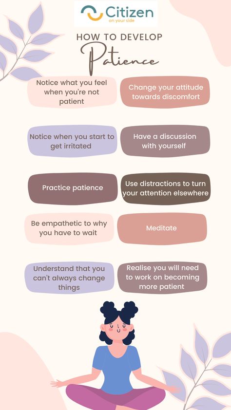 Becoming more patient is no easy task, but if you implement some or all of the things on this list into your life you may find that you are able to develop your tolerance and be calmer. For more info on this: Check out our blog post. #patience #control #selfawareness How To Become Patient, How To Develop Patience, How To Be More Patient, Books About Patience, Anger Management Books, Patient Person, Management Books, Having Patience, Human Mind