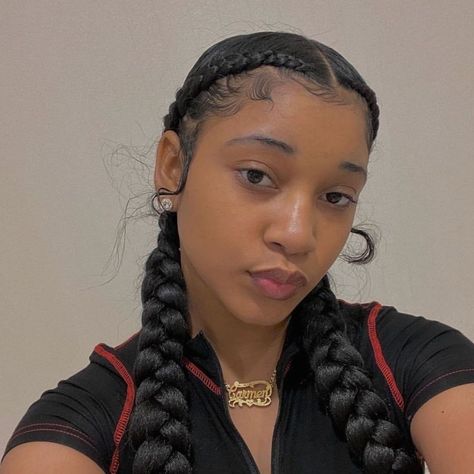 Braided hairstyles for teens Black Women 2 Braid Hairstyles, 2 Braided Cornrows, Feed In French Braids Black Hair, Cornrow 2 Braids, Braids To Back With Bun, Dutch Braids With Extensions Black Women, 2 Dutch Braids Black Women, Dutch Braids For Black Women, Two Braids With Color