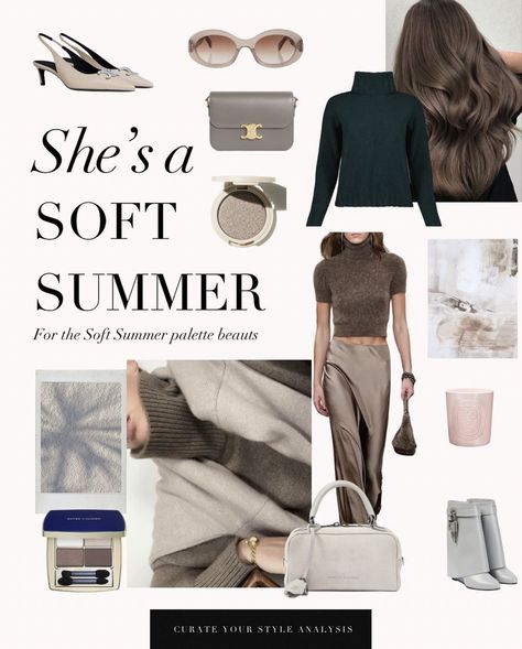 Colour Season Palette, Soft Summer Colour Palette Outfits, Soft Summer Color Palette Fall Outfits, Soft Summer Color Palette Wedding, Summer Skin Tone Outfits, House Of Colour Brown Summer, Summer Type Color Palette, Soft Summer Color Analysis Outfits, Muted Tones Outfit