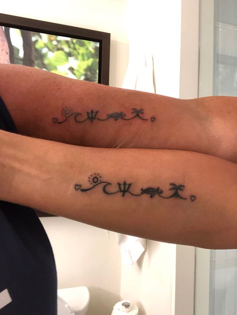 Hawaiian Tattoos For Couples, Caribbean Inspired Tattoos, Matching Hawaiian Tattoos, Barbados Tattoo Ideas, Barbados Tattoo, Scottish Tattoos, Island Tattoo, Cute Matching Tattoos, Tattoo 2024