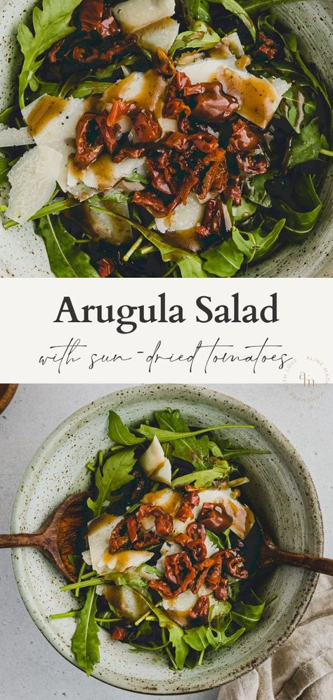 Arugula Salad With Sun Dried Tomatoes, Thanksgiving Arugula Salad, Arugula Sun Dried Tomato Salad, Salad Sun Dried Tomatoes, Arugula Parmesan Salad, Sun Dried Tomato Salad, Sundried Tomato Salad, Salad With Sundried Tomatoes, Salad With Sun Dried Tomatoes