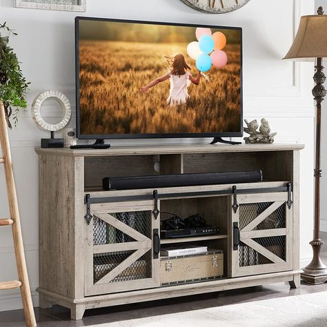 Rustic Tv Console, Farmhouse Color, Farmhouse Stand, Tv Console Cabinet, Shelves For Living Room, Highlights Natural, Media Entertainment Center, Farmhouse Tv, Tv Console Table