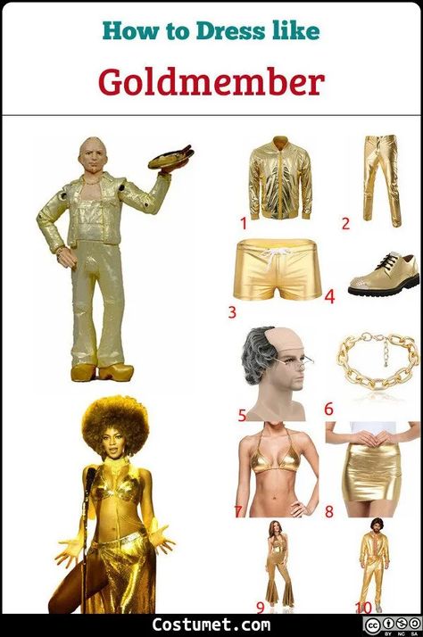 Goldmember (Austin Powers) Costume for Cosplay & Halloween 2020 Goldmember Austin Powers, Gold Dress Halloween Costume Ideas, Gold Member Austin Powers, Austin Powers Group Costume, Austin Powers Outfits, Goldmember Costume, Austin Powers Family Costume, Austin Powers Costume Female, Austin Powers Halloween Costumes