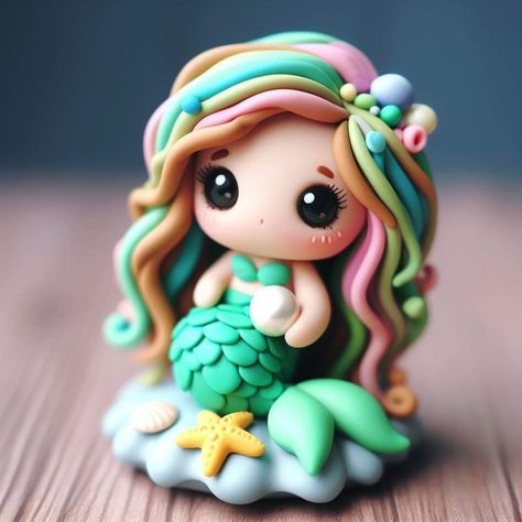 Mermaid Tutorial, Clay Mermaid, Polymer Clay Mermaid, Ceramic Plates Art, Homemade Polymer Clay, Fimo Kawaii, Paper Quilling For Beginners, Mermaid Figurine, Idee Pasto