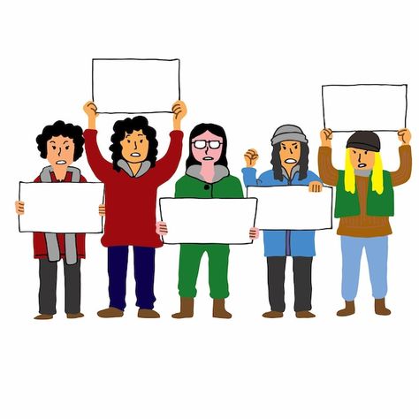 People protesting together in hand-drawn... | Premium Vector #Freepik #vector #activist #demonstration #strike #protest Protestors Illustration, Demonstration Illustration, People Protesting, Vector People, About People, Character Illustration, Premium Vector, Graphic Resources, Hand Drawn