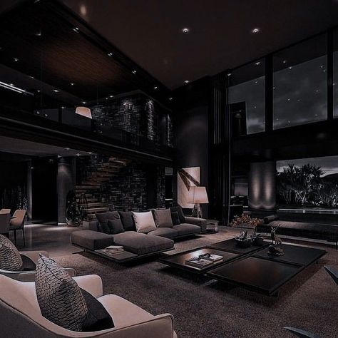 Black Penthouse Interior, Mafia House Interior, Dark Penthouse, Aesthetic Penthouse, Black Penthouse, Penthouse Apartment Aesthetic, Penthouse Aesthetic, Penthouse Interior, Luxury Penthouse