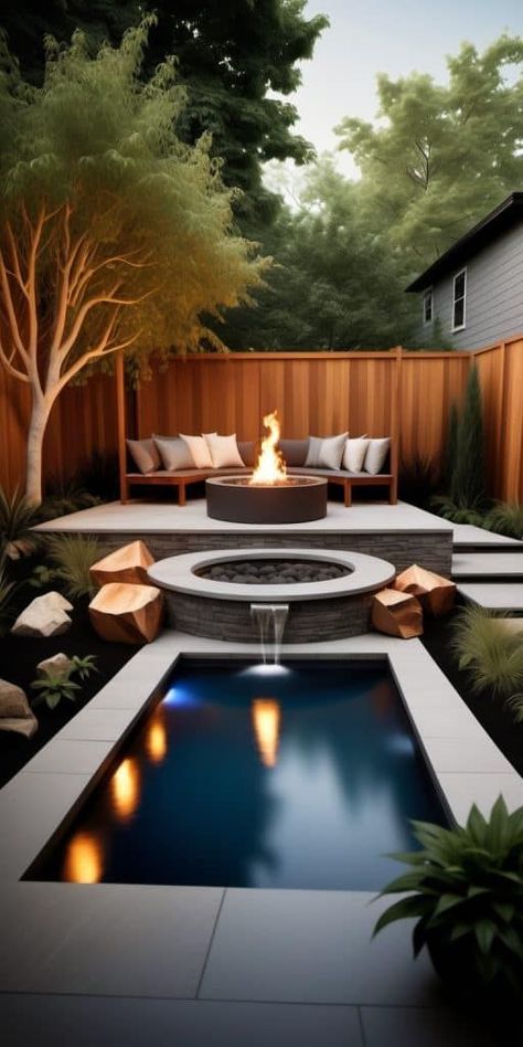 30 Breathtaking Backyard Plunge Pools Redefining Luxury Living - Peak Patio Life Pool Jacuzzi Combo Backyard, Small Pool And Fire Pit Backyard, Small Luxury Backyard, Plunge Pool Ideas Small Spaces, Backyard With Pool Ideas, Small Pools For Small Yards, Plunge Pool Ideas, Pool Ideas Backyard, Small Backyard Pool Ideas