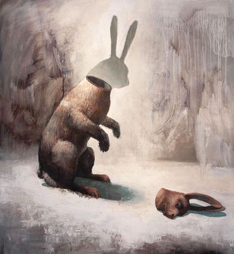 Beautiful But Dangerous: My Symbolic Paintings, Some With A Silent Animal Rights Agenda Bunny Rabbit Art, René Magritte, Animal Symbolism, Magic Realism, Rabbit Art, Surrealism Painting, Art Et Illustration, Animal Heads, Art Studies