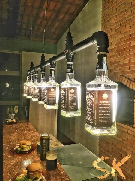 ขวดโหล Mason Jar, Man Cave Lighting, Lustre Industrial, Bar In Casa, Men Apartment, Man Cave Home Bar, Hemma Diy, Bottle Wall, Bar Room