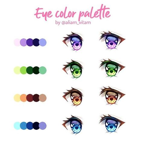 Some eye color palettes 👀 Which one is your favorite? 👀..There's a little tutorial to go with this too--I just have to add the text and fix some details so it should be posted any time tomorrowヽ(´▽｀)/...Eyes are definitely my fav part to color!! It's just so soothing and I always love adding sparkles hehe~ I hope this can help some of you when choosing the colors (but ofc there are many more pretty variants! 💕)..I don't think I'll be making more palettes for eyes, but if there are colors you Anime Eye Color, Mata Manga, Eye Color Palette, How To Draw Anime Eyes, Reka Bentuk Grafik, Eye Drawing Tutorials, Anime Tutorial, Palette Art, Coloring Tutorial