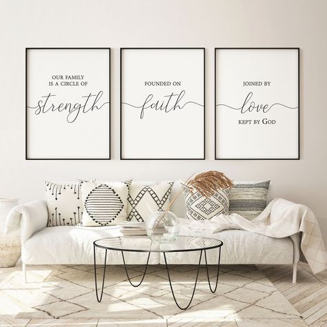 Large Wall Decor Living Room Behind Sofa, Living Room Wall Decor Ideas Above Couch, Above Couch Wall Decor, Grateful Wall Art, Dinning Room Wall Art, Couch Wall Decor, Living Room Quotes, Room Quotes, Family Prints