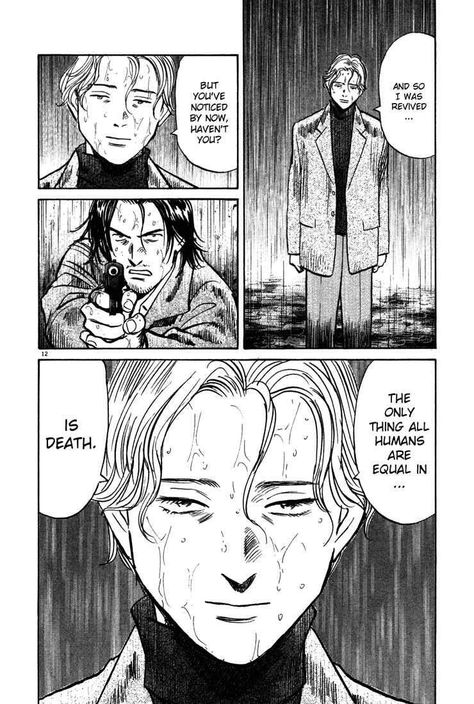 Monster - Naoki Urasawa This was a pivotal scene in Monster. Urasawa-sensei once said that he purposefully uses rain to add drama to certain scenes in his stories. He often uses rain instead of tears. Monster Naoki Urasawa, Monster Manga, Johan Liebert, Tezuka Osamu, Naoki Urasawa, Monster Anime, Comic Book Layout, Brazilian Portuguese, Comic Layout