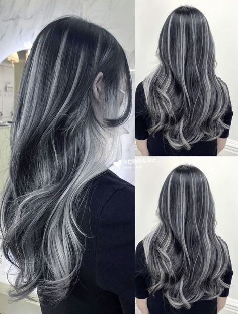 Silver Hair Highlights, Fall Blonde Hair Color, Black Hair Balayage, Korean Hair Color, Hair Color Underneath, Ash Hair Color, Fesyen Rambut, Silver Highlights, Dyed Hair Inspiration