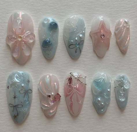 Pink Blue Nails, Asian Nails, Hippie Nails, Blush Nails, Mermaid Nails, Pretty Gel Nails, Really Cute Nails, Pola Gelang, Jelly Nails